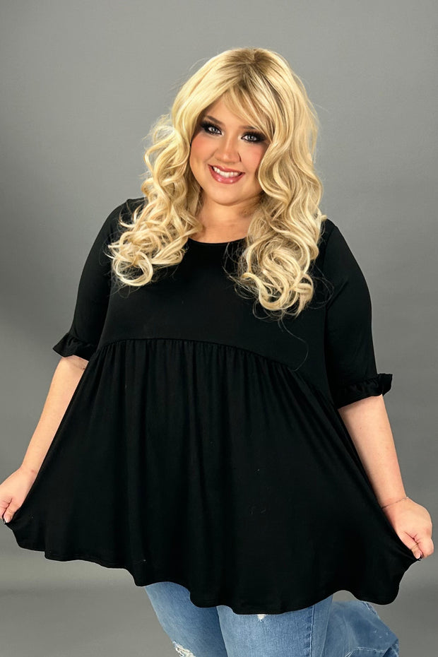 29 SSS-D {Curvy Is My Fav} Black Babydoll Ruffle Sleeve Tunic CURVY BRAND!!!  EXTENDED PLUS SIZE XL 2X 3X 4X 5X 6X (May Size Down 1 Size)