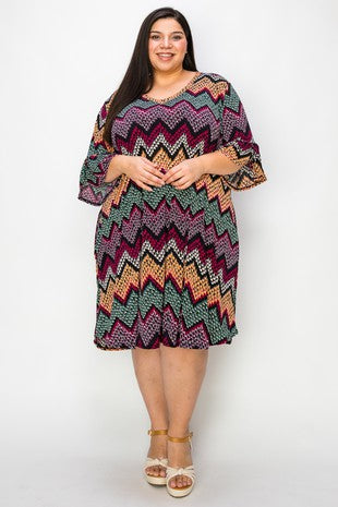 18 PQ {Smooth Talking} Multi-Color Zig Zag Print Dress EXTENDED PLUS SIZE 4X 5X 6X