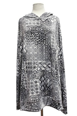 29 HD {Tribal Charm} Grey/Black Tribal Print Hoodie EXTENDED PLUS SIZE 3X 4X 5X
