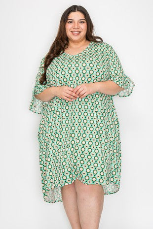 100 PSS {Circle To Circle} Green Circle Print V-Neck Dress EXTENDED PL Curvy Boutique Plus Size Clothing 100 PSS {Circle To Circle} Green Circle Print V-Neck Dress EXTENDED PL Curvy Boutique Plus Size Clothing