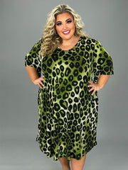 84 PSS {Content And Cozy} Green Leopard Print V-Neck Dress EXTENDED PLUS SIZE 3X 4X 5X