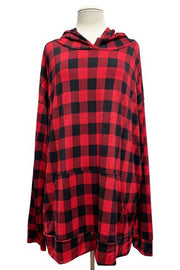 37 HD {Great Adventures} Red/Black Small Plaid Hoodie EXTENDED PLUS SIZE 3X 4X 5X