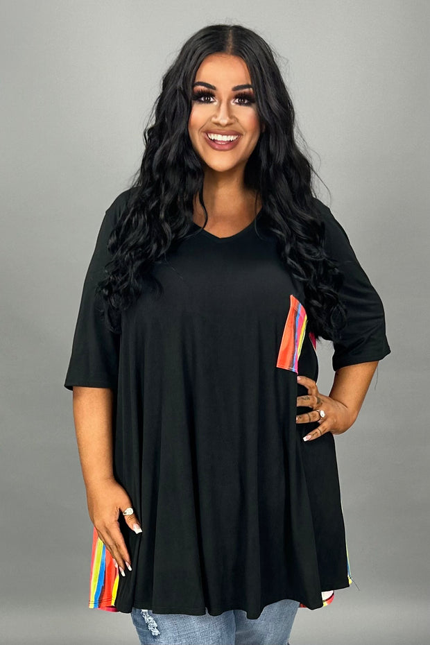 87 CP-A {Surrounded By Sunshine} Rainbow Striped Detail Tunic EXTENDED PLUS SIZE 3X 4X 5X