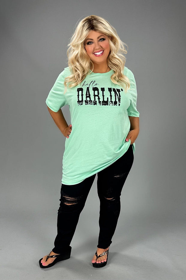 99 GT {Hello Darlin'} Mint Graphic Tee PLUS SIZE 1X 2X 3X