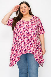 100 PSS {Flirty Moment} Pink/Purple Print Asymmetrical Top EXTENDED PLUS SIZE 2X 3X 4X  TRUE TO SIZE!!