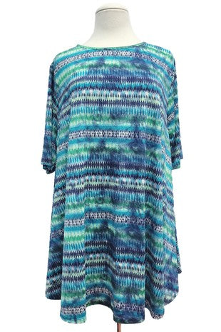 41 PSS {Sweet Oasis} Teal Stripe Print Rounded Hem Top EXTENDED PLUS SIZE 3X 4X 5X