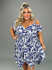 77 OS-B {Too Good To Me} Blue Floral V-Neck Dress  CURVY BRAND!!!  EXTENDED PLUS SIZE 4X 5X 6X