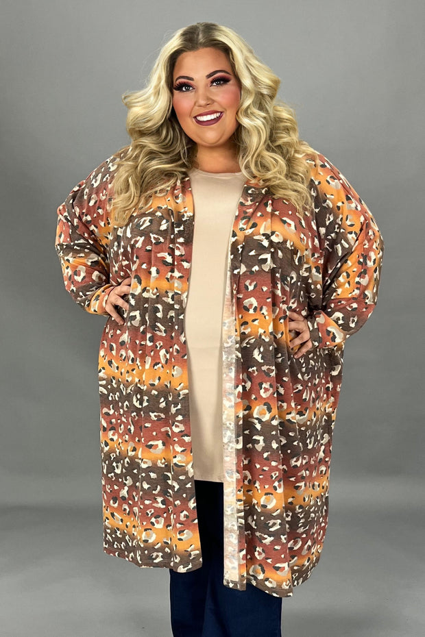 27 OT {Miss Leopard} Brown Leopard Long Cardigan w/Hood EXTENDED PLUS SIZE 3X 4X 5X