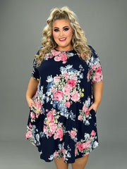 59 PSS-Y {Snap Shot} Navy Floral Dress w/Pockets EXTENDED PLUS SIZE 3X 4X 5X