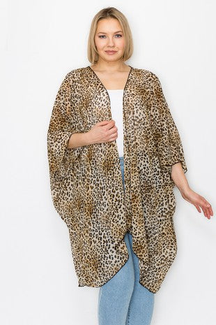 61 OT {Confidence Factor} Brown Leopard Print Kimono EXTENDED PLUS SIZE 3X 4X 5X
