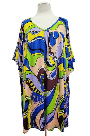 12 PSS {Charming Energy} Blue Abstract Print Top EXTENDED PLUS SIZE 4X 5X 6X (Size Up 1 Size)