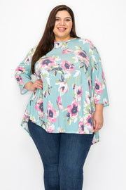 27 PQ {Upgrade To Floral} Sage Floral Rounded Hem Top EXTENDED PLUS SIZE 4X 5X 6X