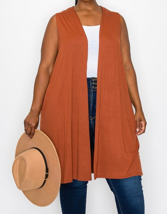 76 OT {Ready For The Win} Mocha Long Vest w/Pockets CURVY BRAND!!!  EXTENDED PLUS SIZE 4X 5X 6X