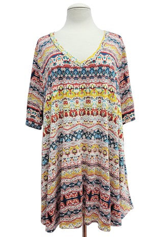 28 PSS {Collecting My Thoughts} Ivory/Multi-Color Print Tunic EXTENDED PLUS SIZE XL 2X 3X 4X 5X