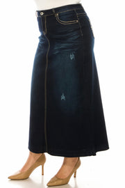 LEG- 16  {Next Adventure} Dark Indigo Wash Stretch Denim Skirt PLUS SIZE 1X 2X 3X