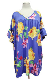 100 PSS {Flawless Petals} Royal Blue Lg Floral Print Tunic EXTENDED PLUS SIZE 2X 3X 4X  TRUE TO SIZE!!