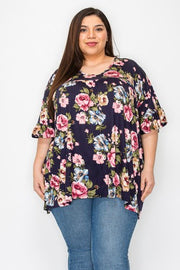 24 PSS {Cherish The Bloom} Navy Floral Print V-Neck Top EXTENDED PLUS SIZE 4X 5X 6X