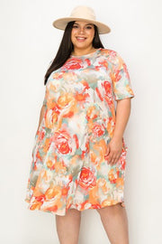 12 PSS {Honey Floral} Orange Floral Dress w/Pockets PLUS SIZE XL 2X 3X