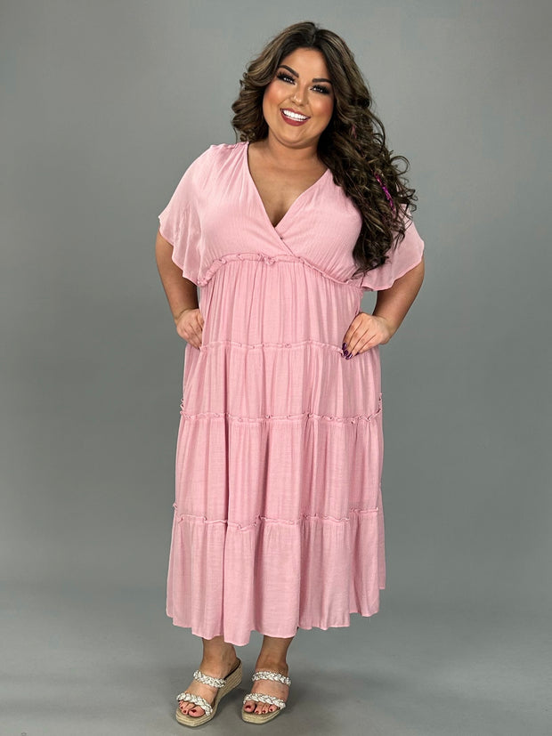 LD-T {Simply Superb} Umgee Rose Pink Tiered Dress PLUS SIZE XL 1X 2X