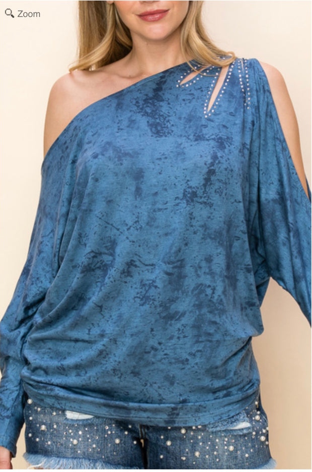 51 OS {You Can Dream} VOCAL Indigo Top w/1 Cold Shoulder PLUS SIZE 1X 2X 3X