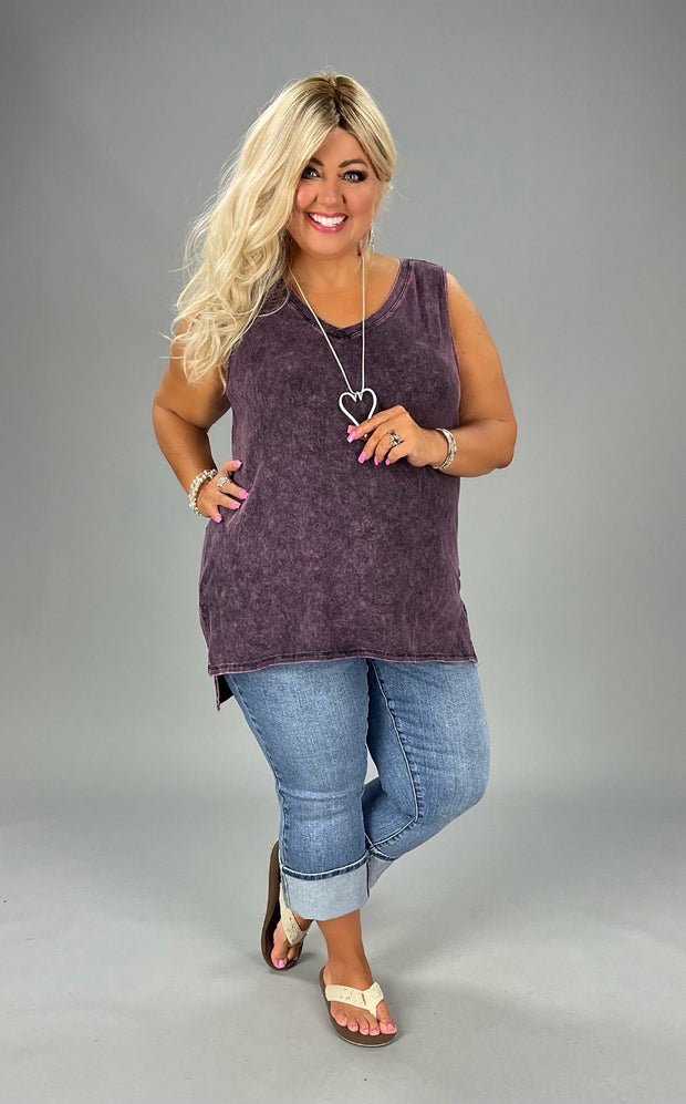 44 SV-A {Ease Along} Violet Mineral Wash V-Neck Top PLUS SIZE 1X 2X 3X