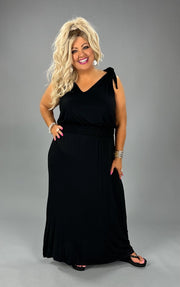 LD-O {For A Change} Black Maxi Dress w/Shoulder Ties PLUS SIZE XL 2X 3X