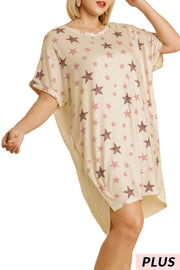 100 PSS {Star Of The Show} UMGEE Beige Star Print Dress PLUS SIZE XL 1X 2X