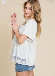 28 SSS {Sweet Perfection} Off White Babydoll Top w/Lace PLUS SIZE 1X 2X 3X