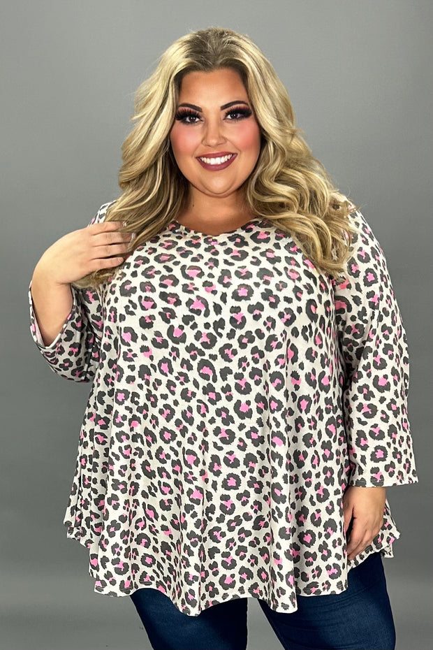 20 PQ {Leave Me Stunned} Grey/Pink Leopard Print Top EXTENDED PLUS SIZE 3X 4X 5X
