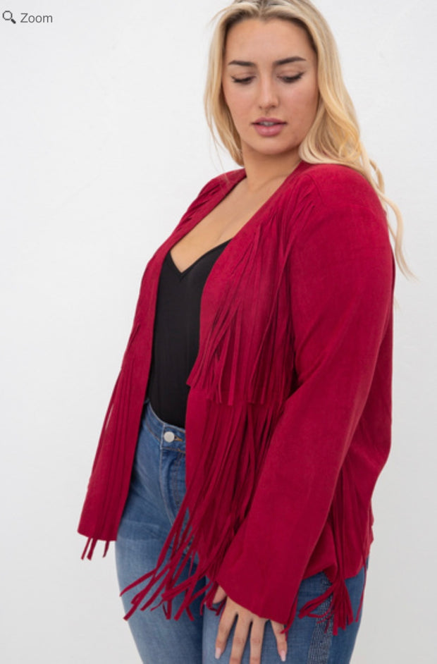 48  OT {My Fav Fringe} VOCAL Burgundy Suede Fringe Jacket PLUS SIZE XL 2X 3X