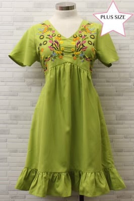 30 OR 33 SD-A {Young At Heart} Lime Embroidered Dress PLUS SIZE 1X 2X 3X