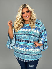 90 PQ {Strive For The Best} Blue Stripe Print V-Neck Top EXTENDED PLUS SIZE 4X 5X 6X