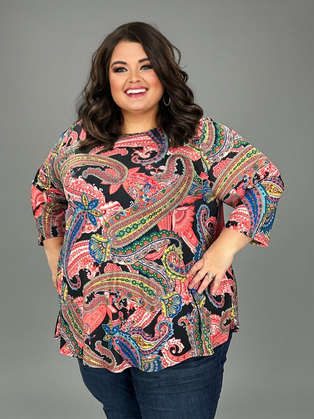 18 PQ {Join The Movement} Coral/Blue Paisley Print Top EXTENDED PLUS SIZE 4X 5X 6X