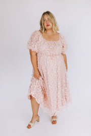 LD-E {Stand Out} Pink Floral Applique on Lace Lined Dress PLUS SIZE 3X