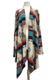 32 OT {Heading West} Ivory/Multi-Color Aztec Print Cardigan EXTENDED PLUS SIZE 3X 4X 5X
