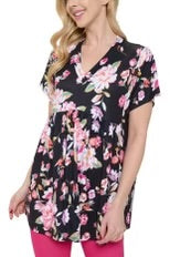 42 PSS {You Heard Me} Black Floral V-Neck Babydoll Top  PLUS SIZE 1X 2X 3X