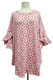 100 PSS {Daisy In Check} Pink Daisy Print Top EXTENDED PLUS SIZE 2X 3X 4X  TRUETO SIZE!!