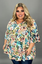 12 PQ-D {Draw The Line}  SALE!Multi-Color Leaf Print Babydoll Top  EXTENDED PLUS SIZE 3X 4X 5X