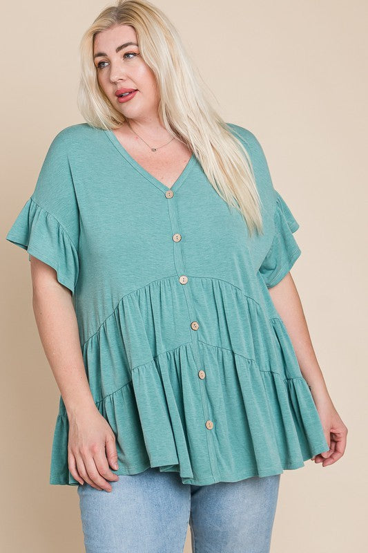65 SSS {Certain Charm} Mint Tiered Button Up Top PLUS SIZE 1X 2X 3X