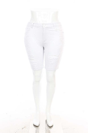 LEG-80 {VINZ Me Shorts} White Distressed Shorts EXTENDED PLUS SIZE 14 16 18 20 22 24