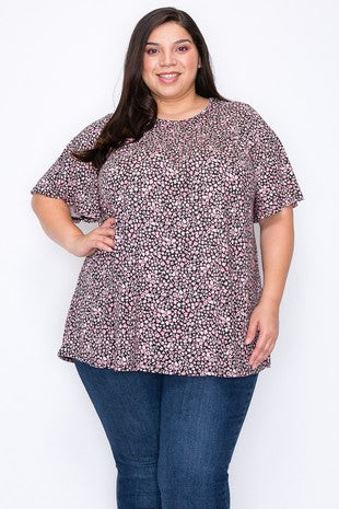 42 PSS {Day Drifter} Black/Pink Ditsy Floral Print Top EXTENDED PLUS SIZE 4X 5X 6X