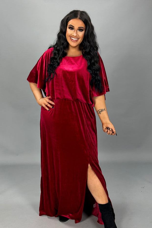 LD-M {Searching For The Party} Red Velvet Maxi Dress PLUS SIZE 1X 2X 3X