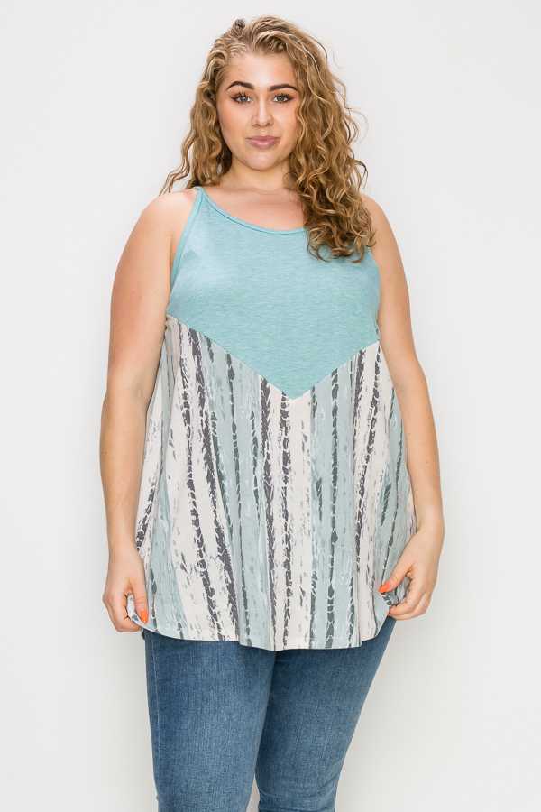 49 SV {Tinted View} Mint Tank Top w/Bamboo Print EXTENDED PLUS SIZE 4X 5X 6X