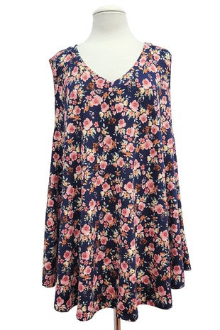100 SV {Navy Meadows} Navy Floral V-Neck Top EXTENDED PLUS SIZE 2X 3X 4X TRUE TO SIZE !!!