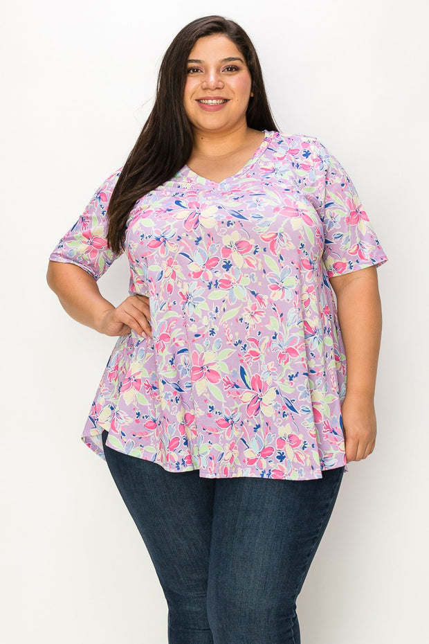 32 PSS {New Love Interest} Lavender Floral V-Neck Top EXTENDED PLUS SIZE 3X 4X 5X