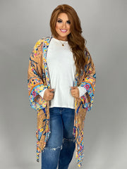 99 OT-N {A Turn Around} Umgee Almond Floral Kimono PLUS SIZE XL/1X  1X/2X