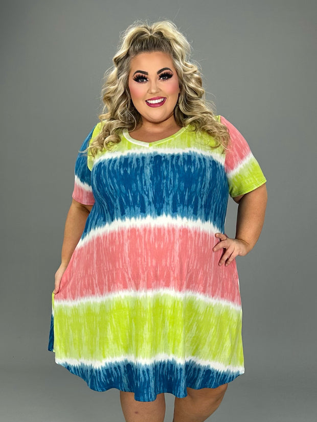 89 PSS-Y {Yesterday's Blessings} Pink Blue V-Neck Dress EXTENDED PLUS SIZE 3X 4X 5X