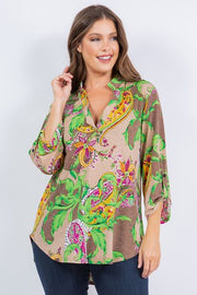 30 PQ {Soul Mate} Lime Green Floral Paisley High/Low Top PLUS SIZE 1X 2X 3X