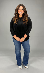 HD-N {Midnight Rodeo} SALE!! Black Velvet Ribbed Hoodie With  Drawstring