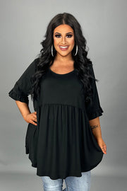 29 SSS-D {Curvy Is My Fav} Black Babydoll Ruffle Sleeve Tunic CURVY BRAND!!!  EXTENDED PLUS SIZE XL 2X 3X 4X 5X 6X (May Size Down 1 Size)